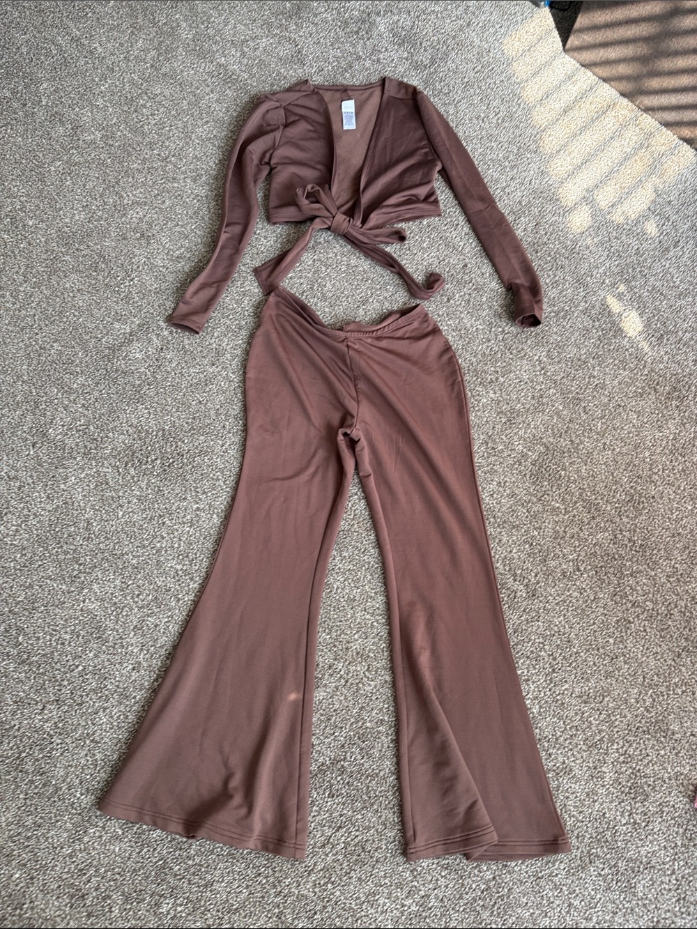 Women's Brown Flare Pants with Tie-Front Top Set